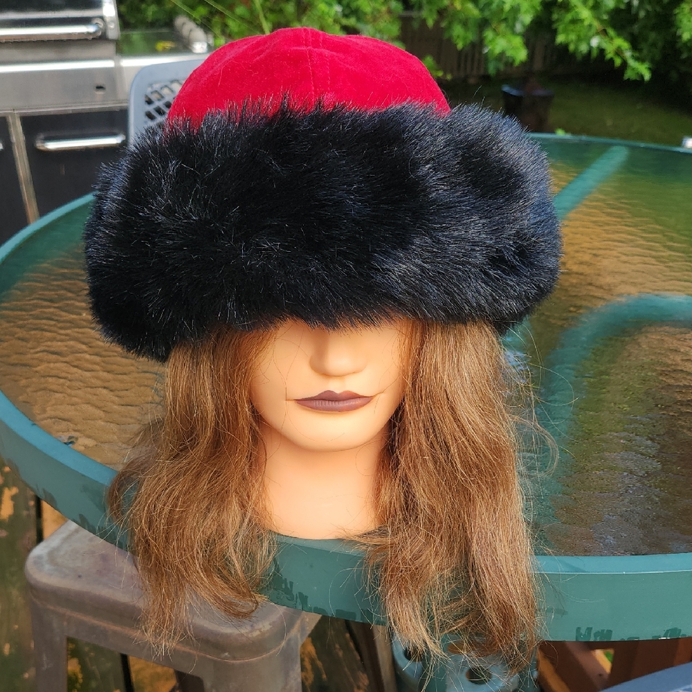 Elegant Red and Black Fur Hat